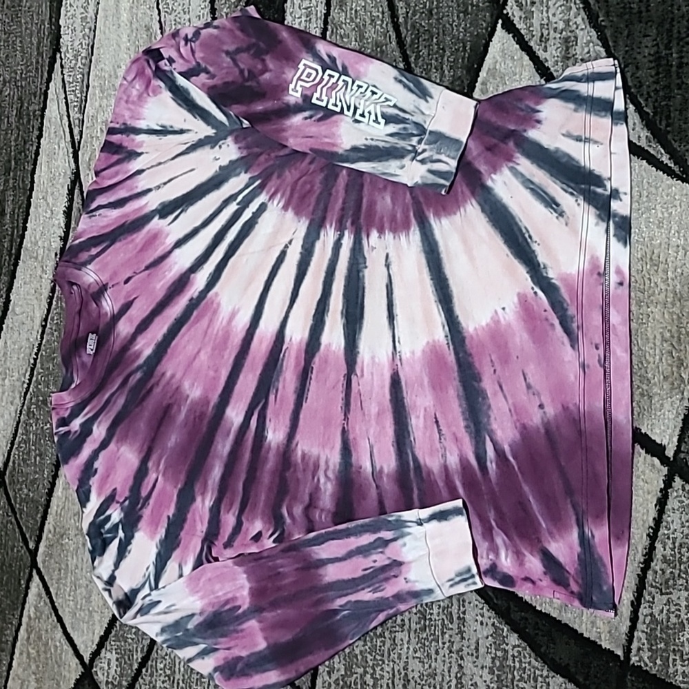 VS PINK 2020 SUPERNOVA TIE-DYE ARM LOGO LONG-SLEEVE TEE-SHIRT